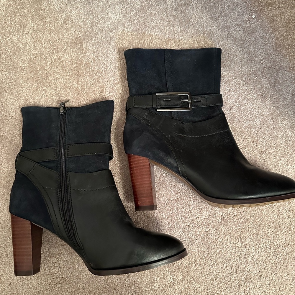 Black Leather/Navy Suede Ankle Boots - Picture 4 of 6